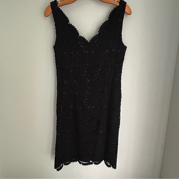 Ann Taylor Women's Crocheted Black‎ Sleeveless Cocktail LBD Dress Boho 2 - Picture 4 of 6